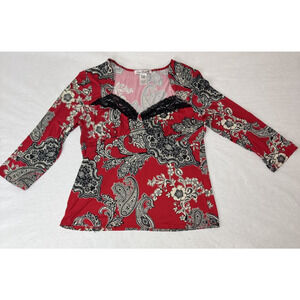 Y2K Cinch Waist Night Shirt Paisley Lace Linea Donatella Medium Vintage Romantic